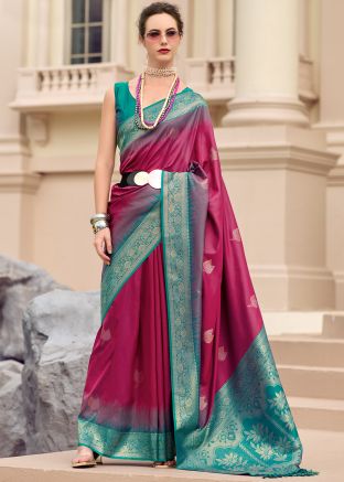 Wine Zari Woven Silk Saree