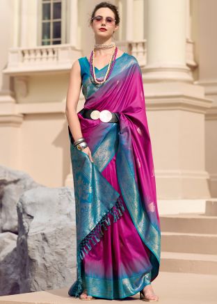 Pink Woven Silk Saree & Blouse