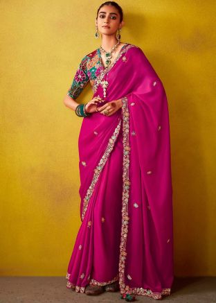 Pink Embroidered Saree In Silk