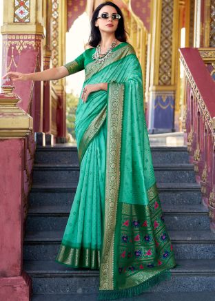 Sea Green Bandhani Print Tussar Silk Saree