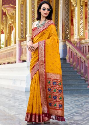 Yellow Woven Border Tussar Silk Saree