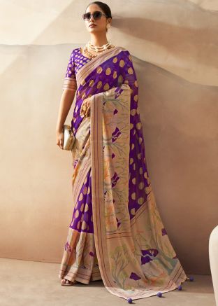 Purple Zari Woven Saree In Georgette