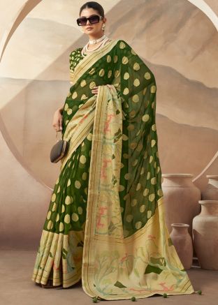 Green Zari Woven Georgette Saree