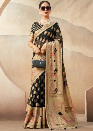 Zari Woven Black Georgette Saree