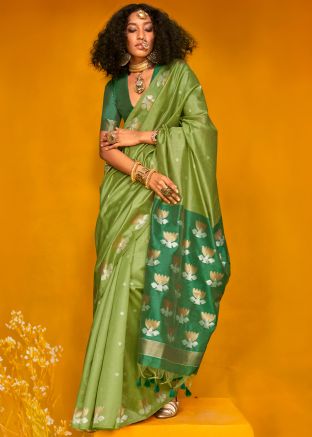 Green Zari Woven Tussar Silk Saree