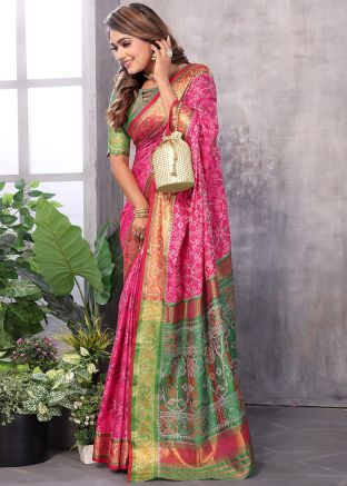 Pink Woven Art Silk Saree