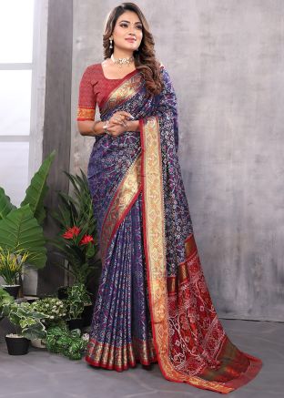 Navy Blue Art Silk Woven Saree