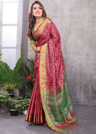 Maroon Art Silk Woven Saree