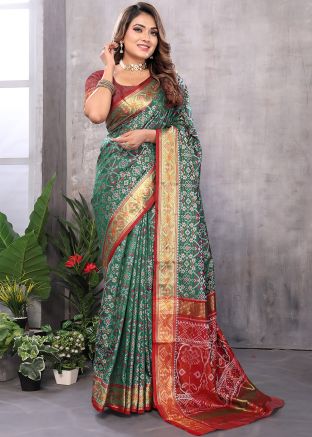 Green Art Silk Woven Saree & Blouse