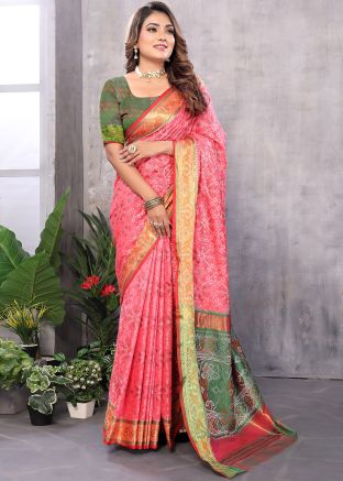 Art Silk Pink Woven Saree