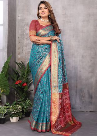 Blue Art Silk Saree In Woven Work