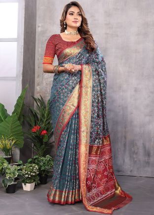 Art Silk Grey Saree In Woven Work