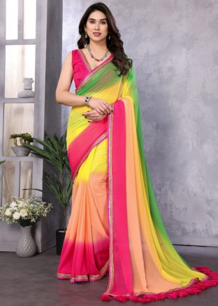 Multicolor Tie-Dye Georgette Saree