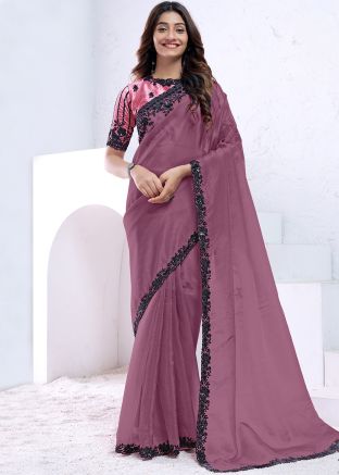 Mauve Purple Embroidered Border Silk Saree