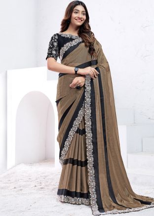 Brown Georgette Embroidered Saree