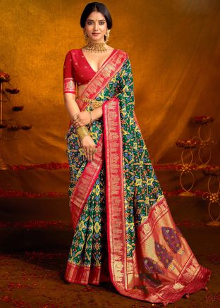 Green Digital Print Silk Saree