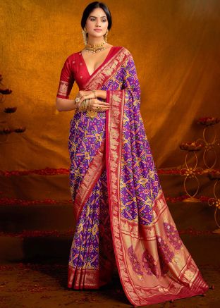 Purple Silk Saree In Digital Print