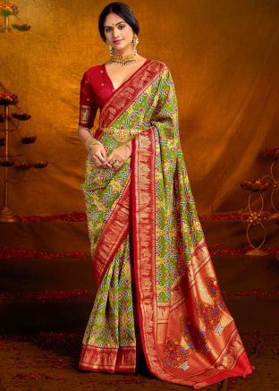 Green Digital Print Silk Saree