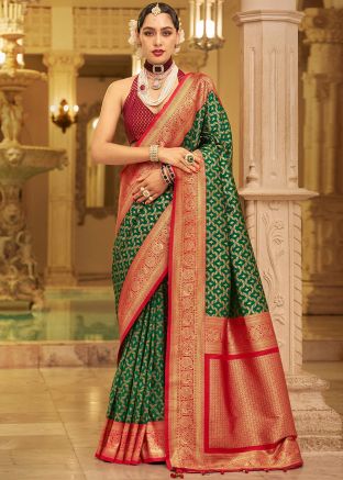 Green Zari Woven Saree In Art Silk