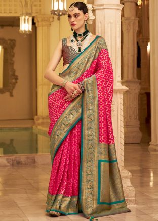 Pink Zari Woven Saree In Art Silk