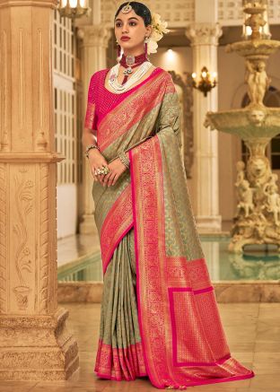 Grey Art Silk Woven Saree & Blouse