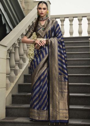 Navy Blue Viscose Zari Woven Saree