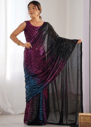 Black Sequins Work Georgette Saree