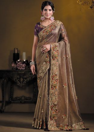 Dual Tone Purple Embroidered Art Silk Saree