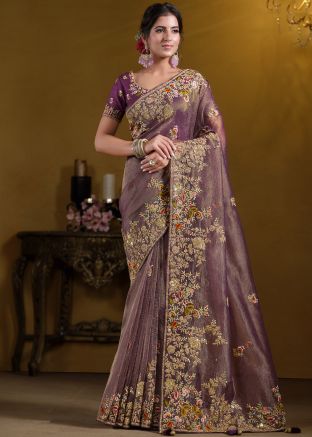 Purple Art Silk Embroidered Saree & Blouse