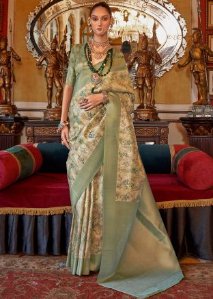 Green Zari Woven Saree In Tussar Silk