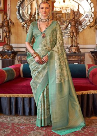 Green Zari Woven Saree In Tussar Silk