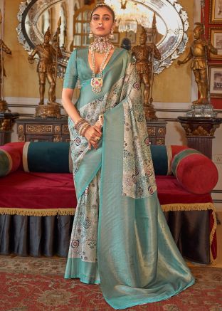 Blue Zari Woven Saree In Tussar Silk