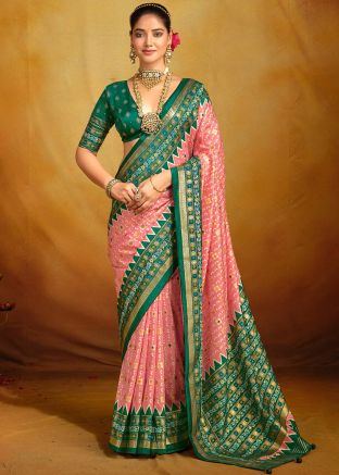 Blush Pink Tussar Silk Woven Saree