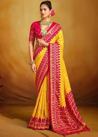 Yellow Tussar Silk Woven Saree