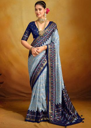 Grey Tussar Silk Zari Woven Saree