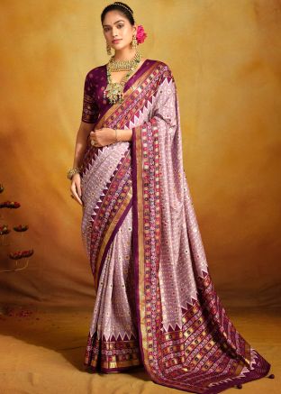 Mauve Pink Zari Woven Tussar Silk
