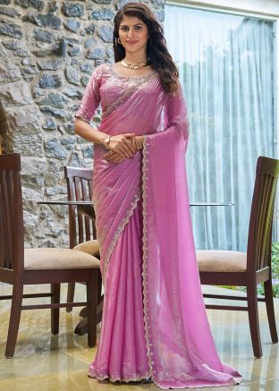 Pink Stone Work Saree In Chiffon