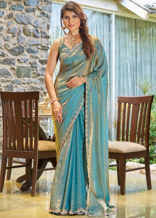 Blue Stone Work Saree In Chiffon
