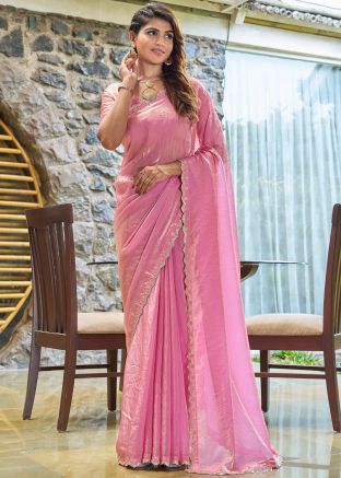 Pink Stone Work Saree In Chiffon