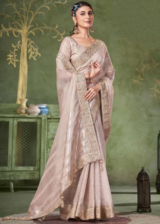 Purple Embroidered Saree In Linen