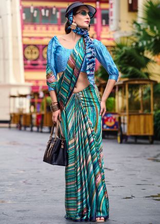Multicolor Digital Print Satin Saree