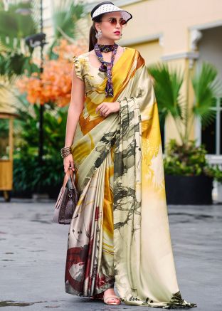 Multicolor Digital Print Satin Saree