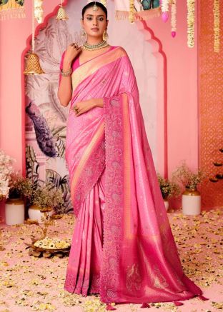 Pink Bandhej Print Art Silk Saree