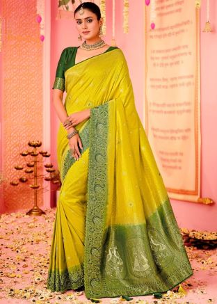Yellow Art Silk Zari Woven Saree
