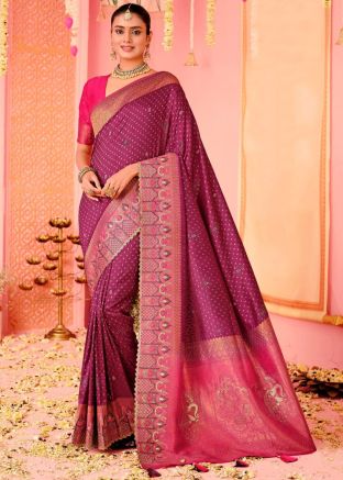 Magenta Art Silk Woven Saree