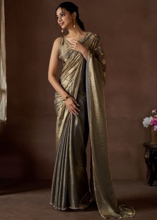 Golden Stone Work Silk Saree