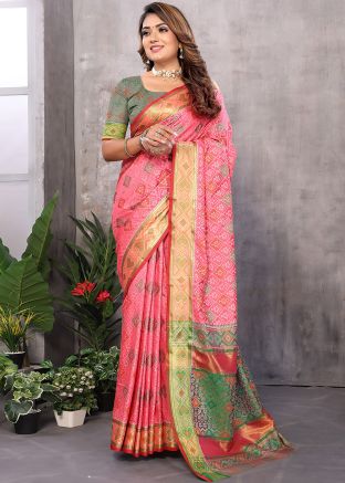 Pink Art Silk Saree In Patola Prit