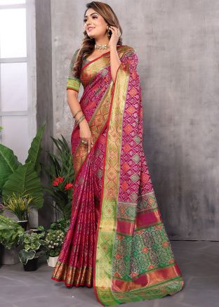 Magenta Patola Print Saree In Art Silk