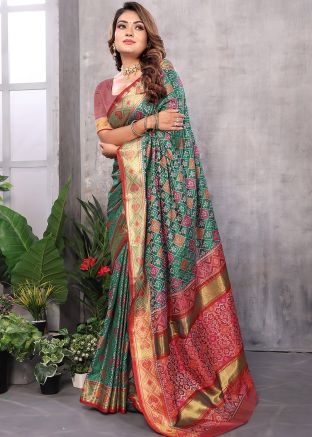 Green Patola Print Art Silk Saree