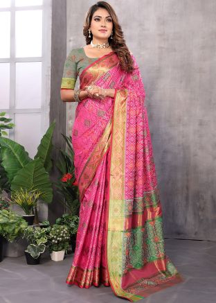 Pink Art Silk Saree In Patola Prit